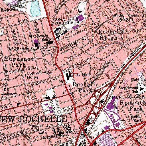 Topographic Map of New Rochelle Fire Department, NY