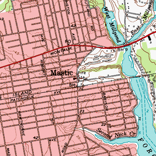 Topographic Map of Mastic Fire Station, NY