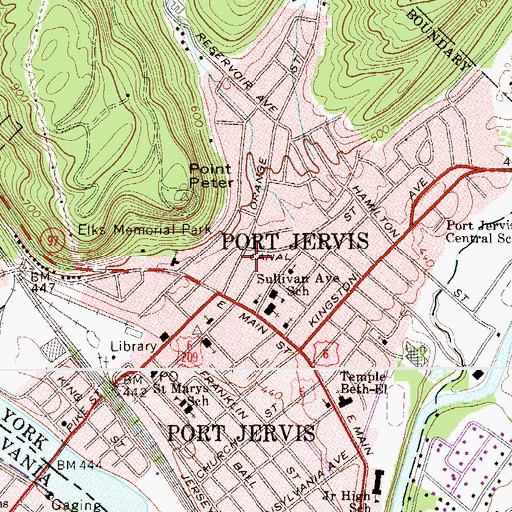 Topographic Map of Port Jervis Fire Engine Company 1, NY