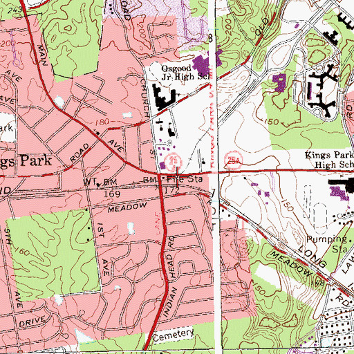Topographic Map of Kings Park Volunteer Fire Department, NY