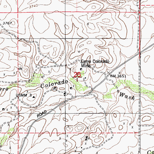 Topographic Map of Cerro Colorado Mine, AZ