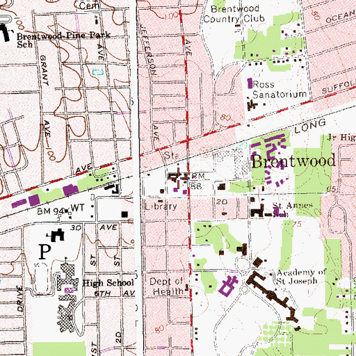Topographic Map of Brentwood Fire Station, NY