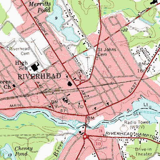 Topographic Map of Riverhead Fire Department Headquarters, NY
