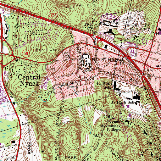 Topographic Map of Central Nyack Fire Department, NY