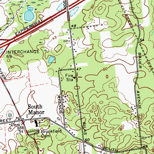 Topographic Map of Manorville Fire Department Headquarters, NY