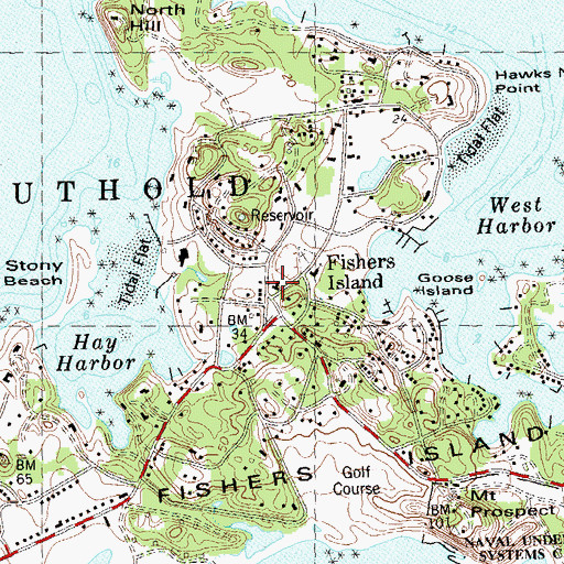 Topographic Map of Fishers Island Fire Department, NY