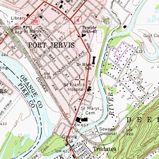 Topographic Map of Port Jervis Fire Department Howard Wheat Engine 4, NY