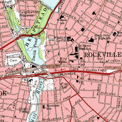 Topographic Map of Rockville Centre Volunteer Fire Department Floodlight Company 1 Alert Engine and Hose Company 2, NY