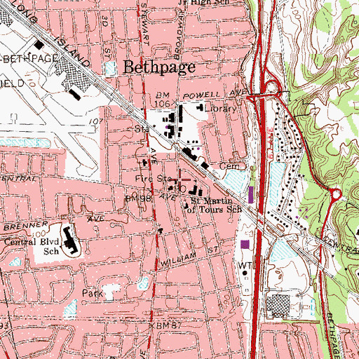 Topographic Map of Bethpage Volunteer Fire Department Engine Company 7 and Ladder Company 3, NY
