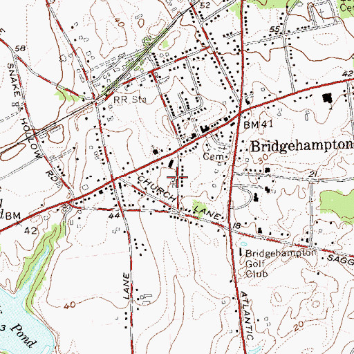 Topographic Map of Bridgehampton Fire Station, NY