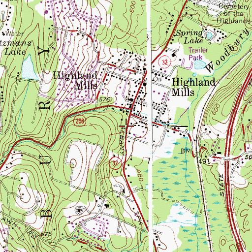 Topographic Map of Woodbury Fire District Highland Mills Fire Company, NY