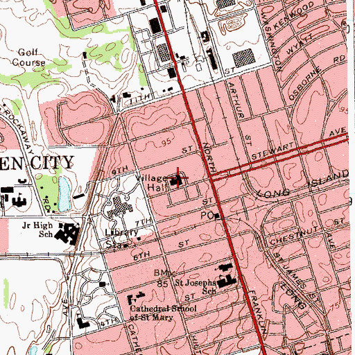 Topographic Map of Garden City Volunteer Fire Department Station 1 Headquarters, NY