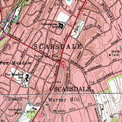 Topographic Map of Scarsdale Fire Department, NY