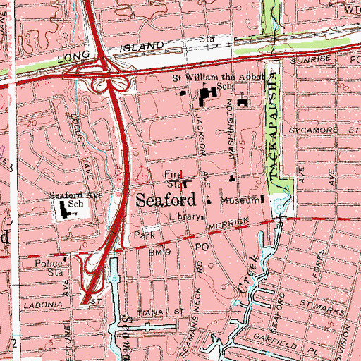 Topographic Map of Seaford Fire Department, NY