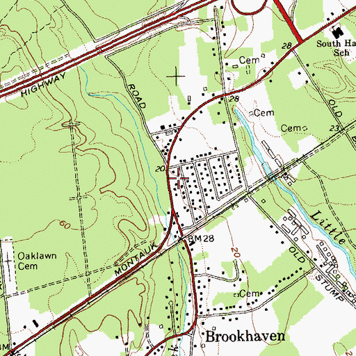 Topographic Map of Brookhaven Fire District Headquarters, NY