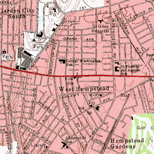 Topographic Map of West Hempstead Fire Department, NY