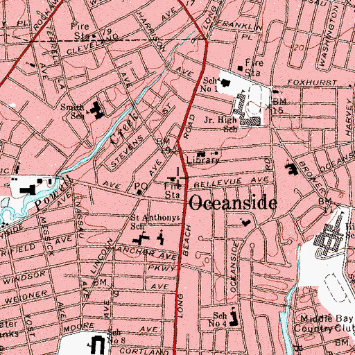 Topographic Map of Oceanside Volunteer Fire Department Columbia Engine Company 1, NY