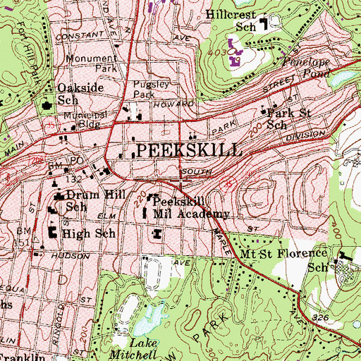 Topographic Map of Peekskill Fire Department Columbian Hose, NY
