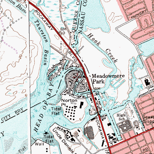 Topographic Map of Meadowmeer Park Fire Department, NY