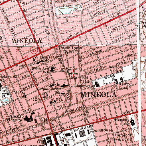 Topographic Map of Mineola Fire Department Company 3, NY