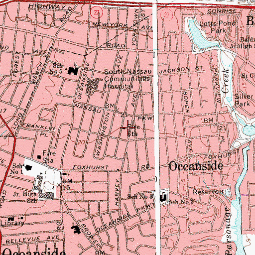 Topographic Map of Oceanside Volunteer Fire Department Terrace Hose and Chemical Company 3, NY