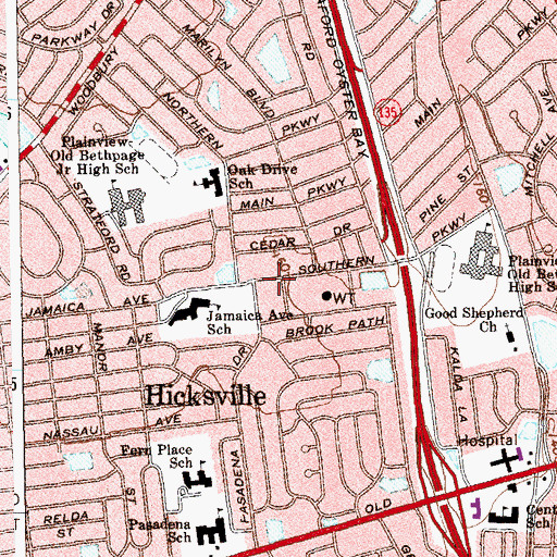 Topographic Map of Plainview Volunteer Fire Station, NY