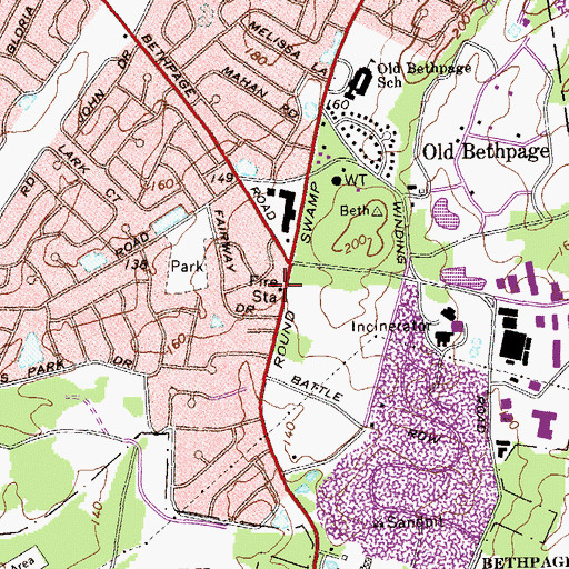Topographic Map of Plainview Volunteer Fire Station, NY