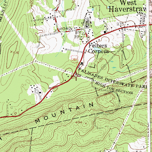 Topographic Map of Thiells Volunteer Fire Department, NY