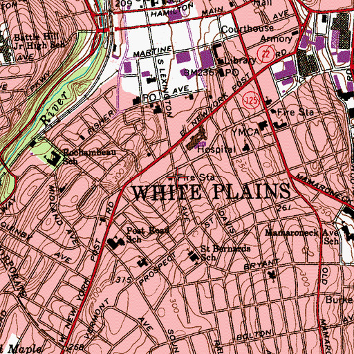 Topographic Map of White Plains Fire Department Station 4, NY