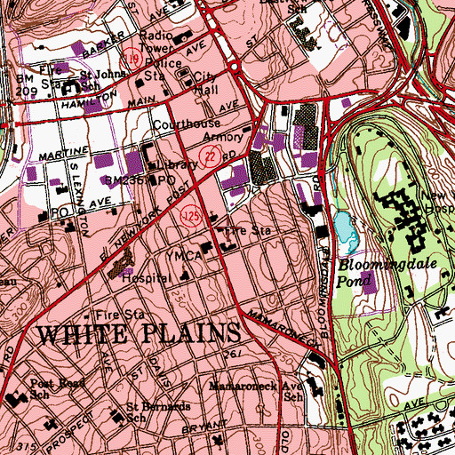 Topographic Map of White Plains Fire Department Station 6, NY