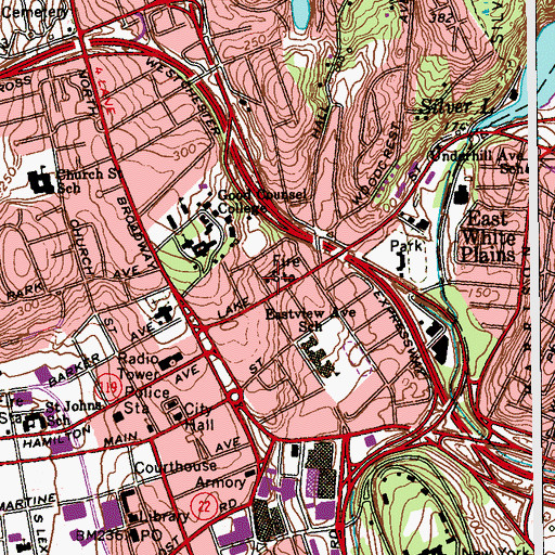 Topographic Map of White Plains Fire Department Station 3, NY