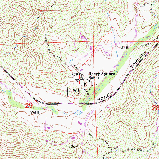 Topographic Map of Honey Springs Ranch, CA