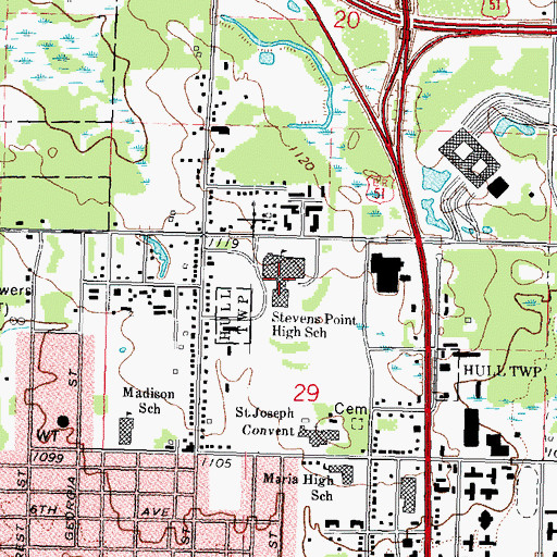 Topographic Map of Wisconsin Rivers Community Charter School, WI