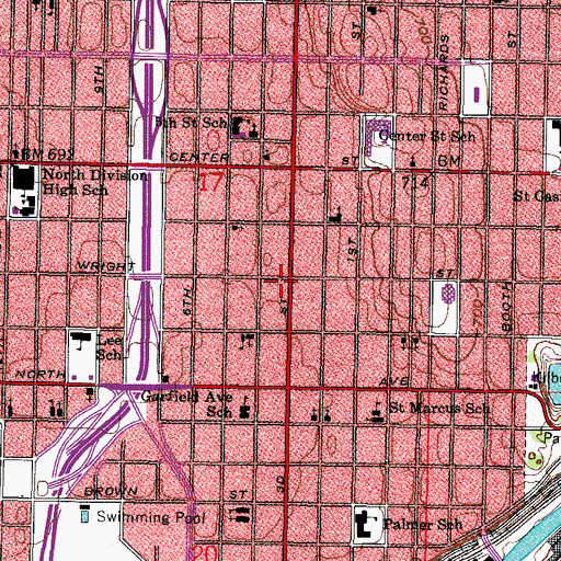 Topographic Map of Clara Mohammed School, WI