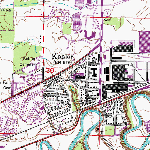 Topographic Map of Kohler High School, WI