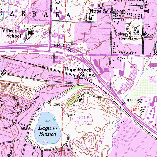 Topographic Map of Hope Ranch, CA