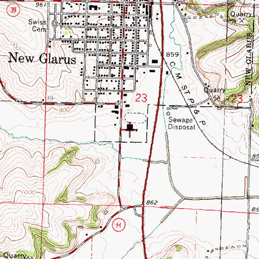 Topographic Map of New Glarus Elementary School, WI