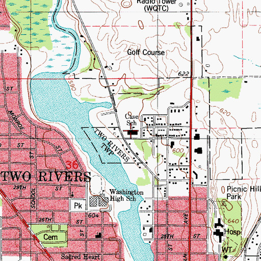 Topographic Map of Two Rivers Early Learning School, WI