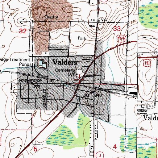Topographic Map of Valders Middle School, WI