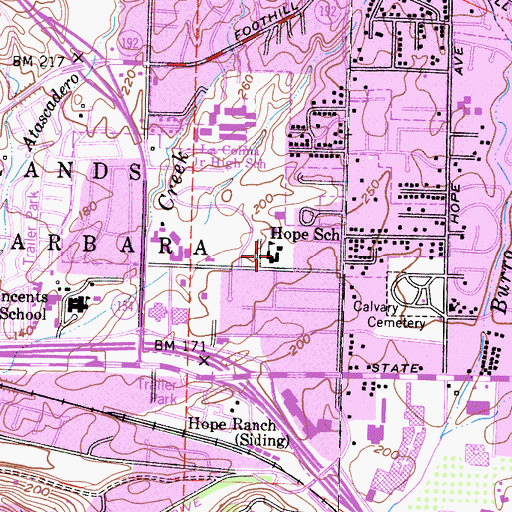 Topographic Map of Hope School, CA