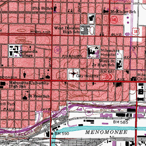 Topographic Map of Milwaukee Academy of Chinese Language, WI