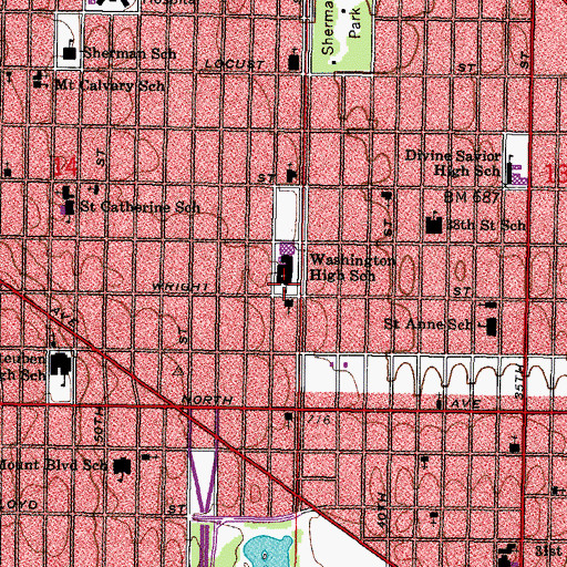 Topographic Map of Washington High School Information Technology, WI
