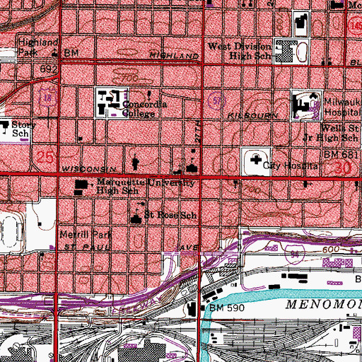 Topographic Map of Ceria M Travis Academy, WI