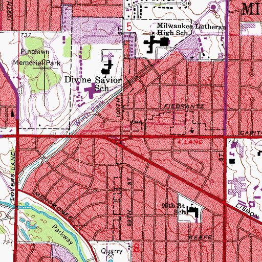 Topographic Map of Grace Christian School, WI