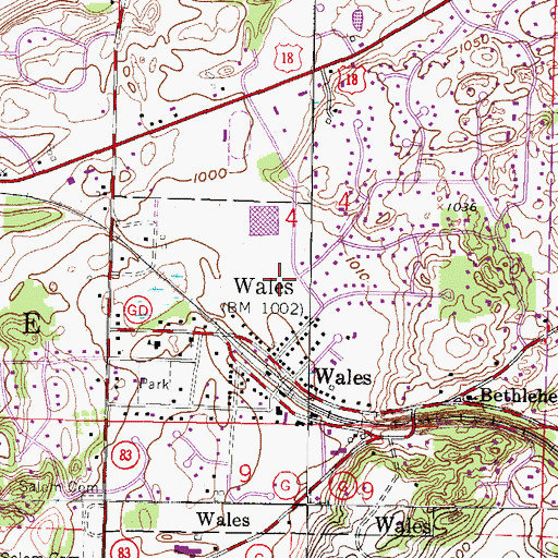 Topographic Map of Wales Elementary School, WI