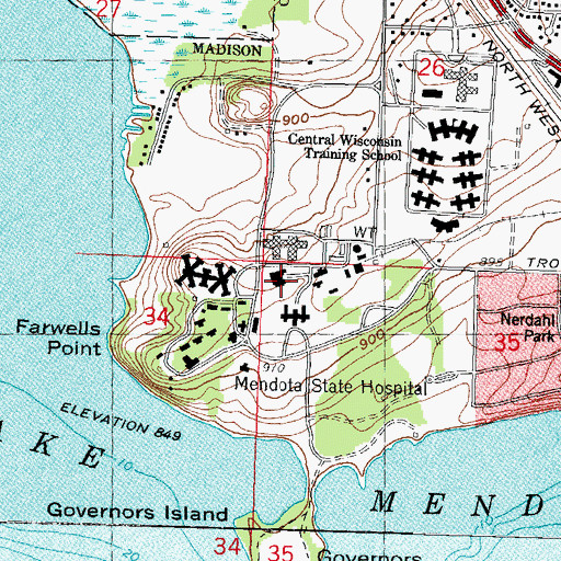 Topographic Map of Mendota Mental Health Institution School, WI