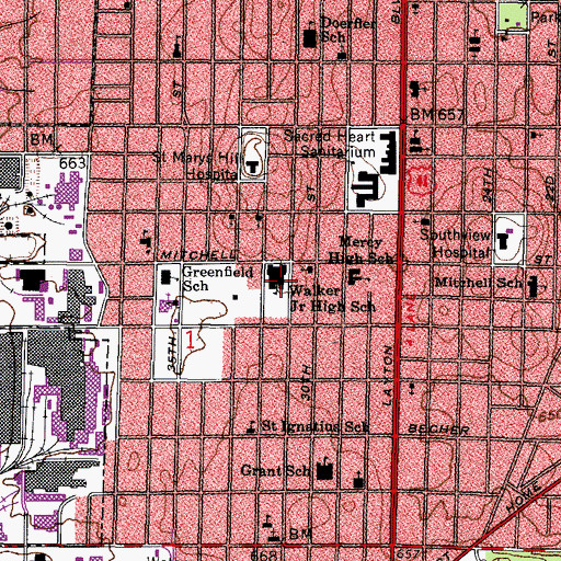 Topographic Map of Walker Swell School, WI