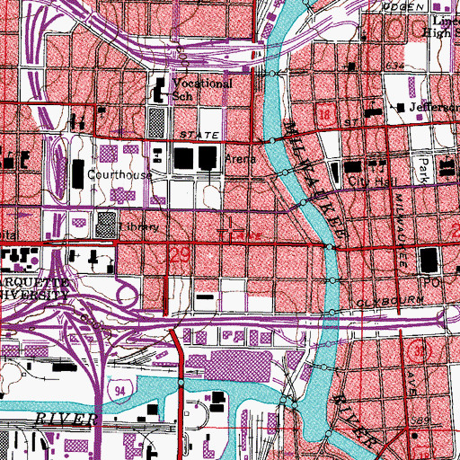 Topographic Map of Bryant and Stratton College - Milwaukee, WI