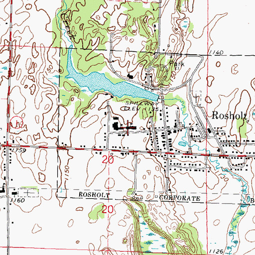 Topographic Map of Rosholt Elementary School, WI