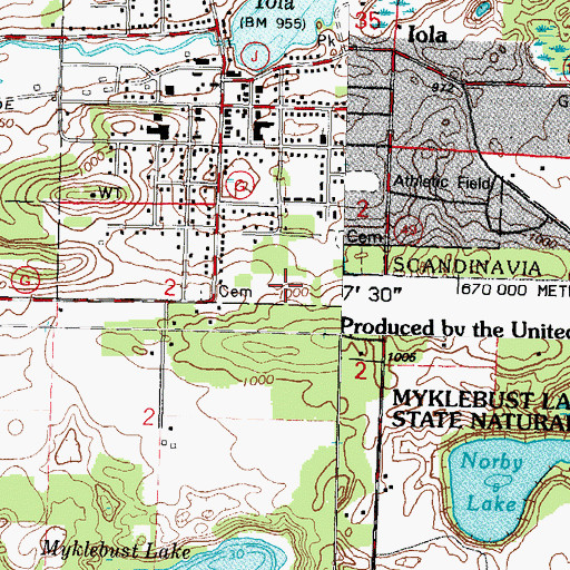 Topographic Map of Iola - Scandinavia High School, WI